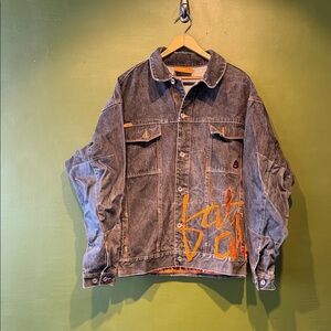 Platinum Fubu Fat Albert Denim Jacket with Orange Accents